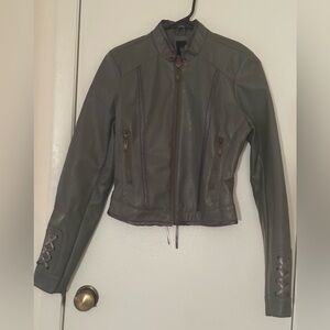 Women's Gray PU Leather Jacket